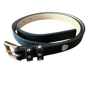 Vince Camuto‎ Black Textured Slim Belt Gold Buckle Studded Detail Size S